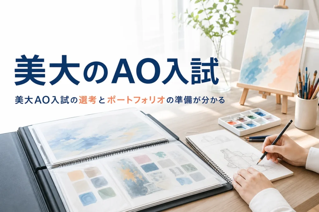 美大のAO入試（総合型選抜）の選考とポートフォリオの準備を解説する記事のアイキャッチ