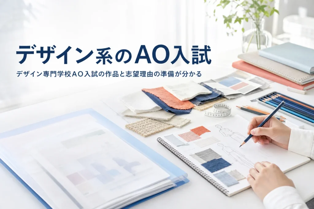 デザイン・服飾の専門学校のAO入試の違いと、作品や志望理由の準備を解説する記事のアイキャッチ