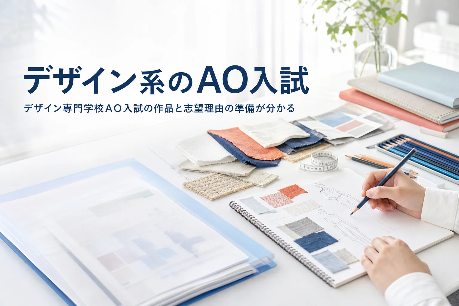 デザイン・服飾の専門学校のAO入試の違いと、作品や志望理由の準備を解説する記事のアイキャッチ