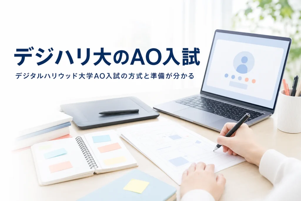 デジタルハリウッド大学のAO入試（総合型選抜）の方式と準備を解説する記事のアイキャッチ