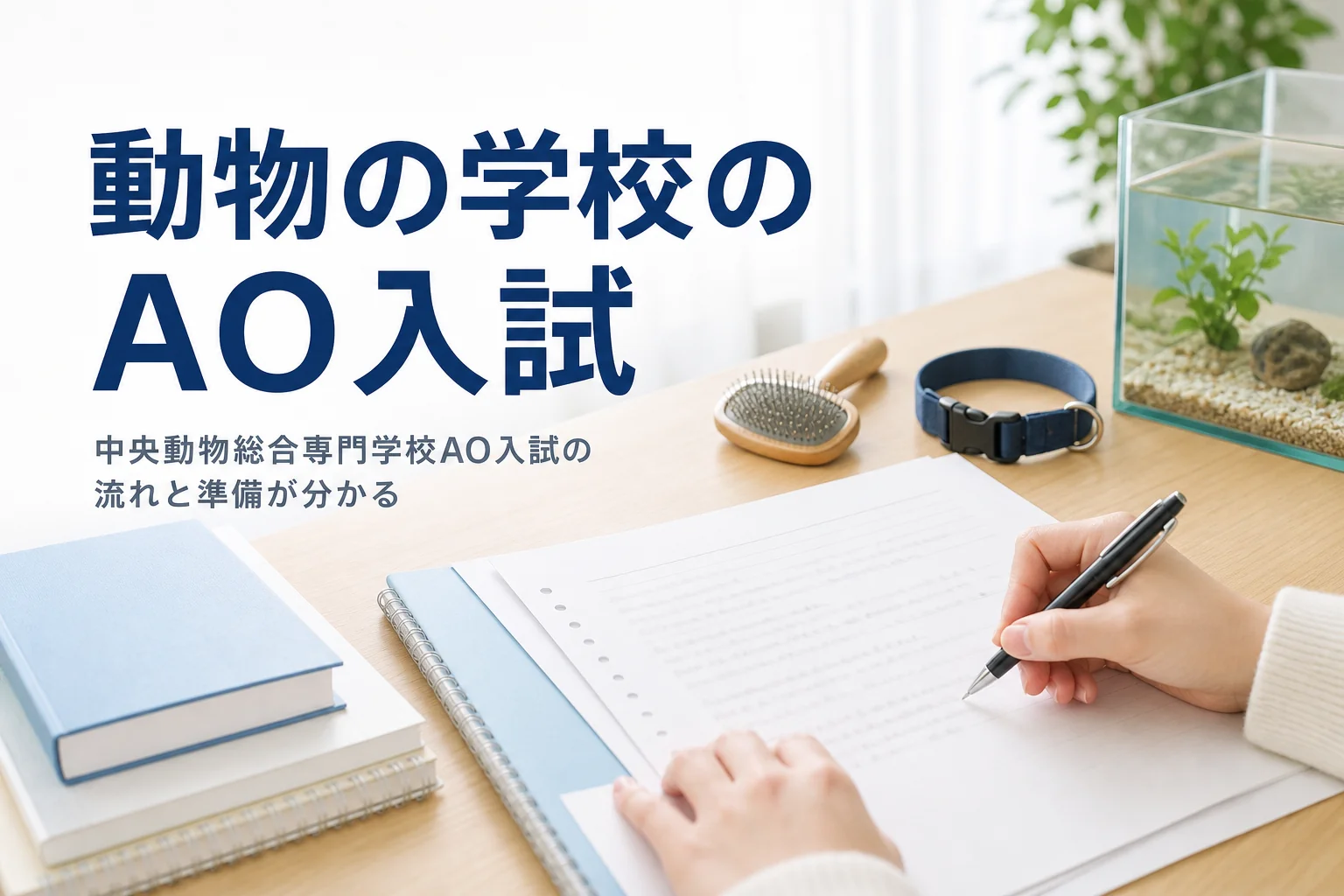 中央動物総合専門学校のAO入試の流れと、動物の仕事を目指す理由の準備を解説する記事のアイキャッチ