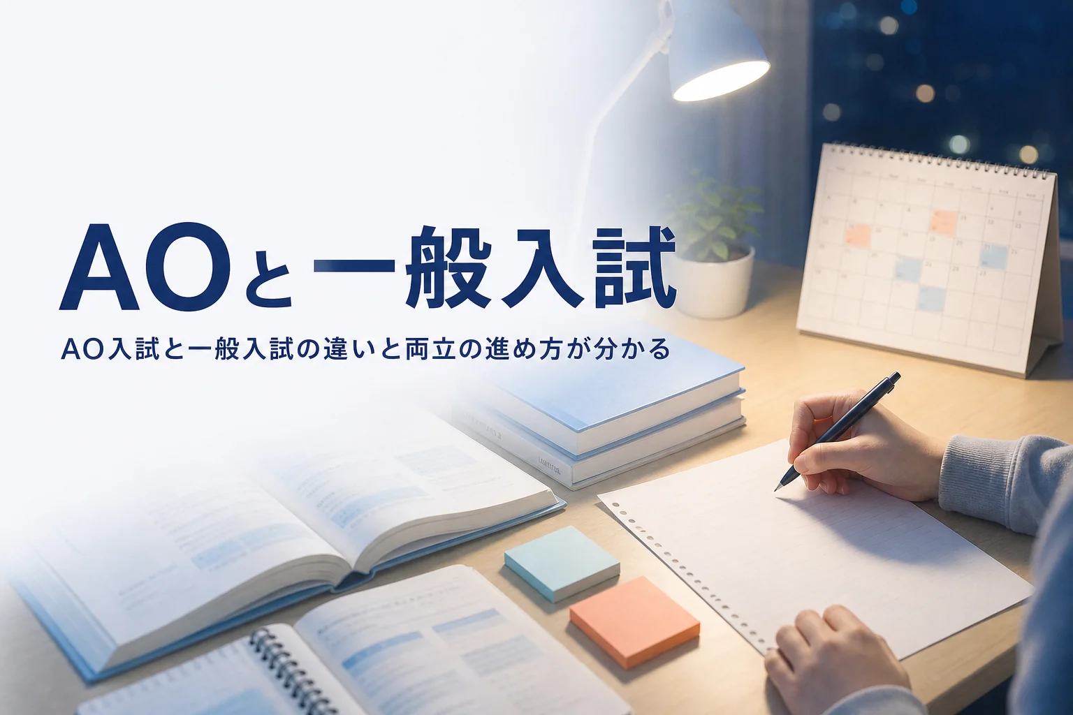 AO入試(総合型選抜)と一般入試(一般選抜)の違いと、両立のスケジュールを解説する記事のアイキャッチ