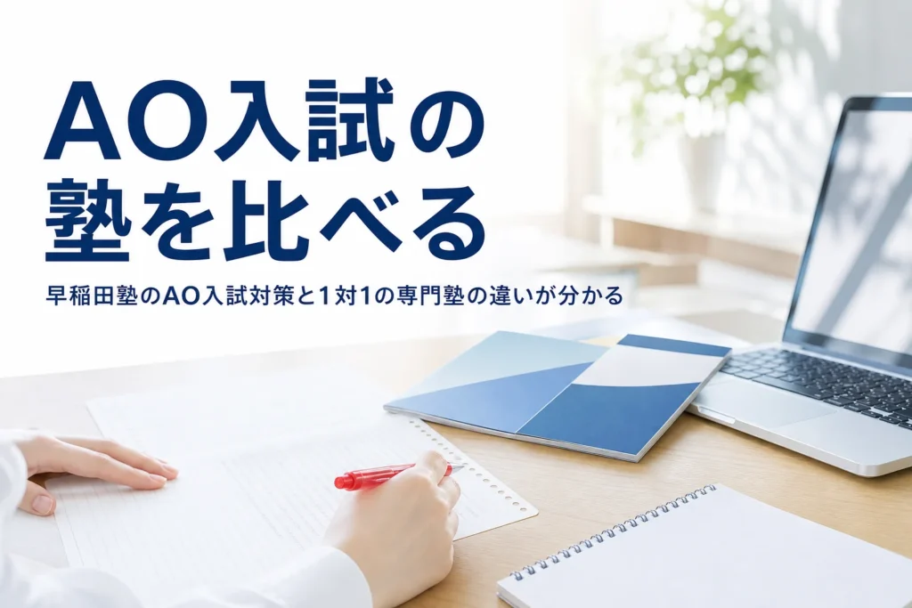 早稲田塾とホワイトアカデミー高等部のAO入試対策を4つの物差しで比べる記事のアイキャッチ