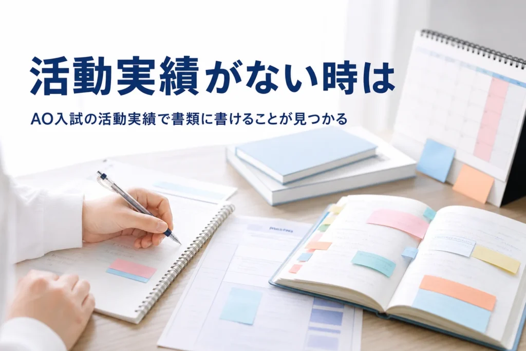AO入試（総合型選抜）で活動実績がない時に、書類に書ける材料の見つけ方を解説する記事のアイキャッチ
