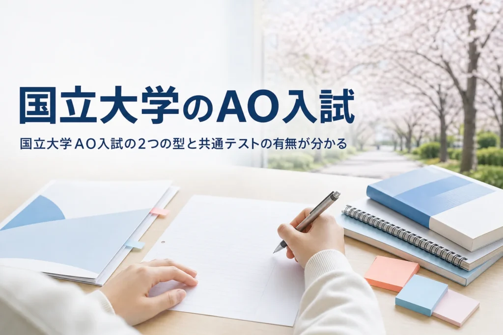 国立大学のAO入試（総合型選抜）の特徴と共通テストの有無を解説する記事のアイキャッチ