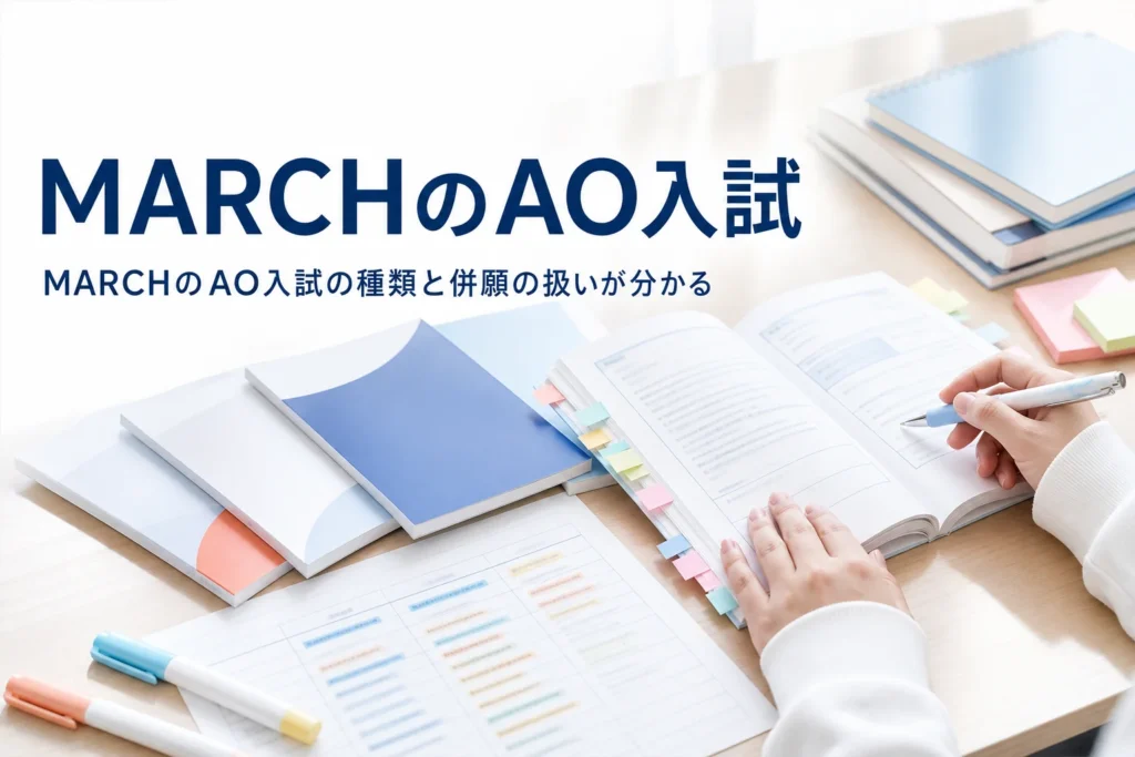 MARCH・明治学院・日東駒専のAO入試（総合型選抜）の種類と併願の扱いを解説する記事のアイキャッチ