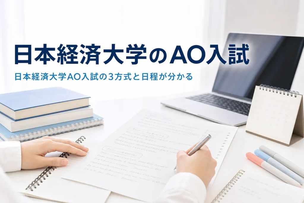日本経済大学のAO入試（総合型選抜）の3つの方式と日程を解説する記事のアイキャッチ