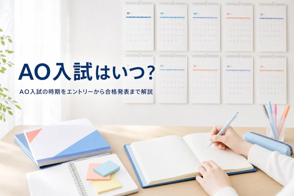 AO入試（総合型選抜）のエントリー・出願・試験・合格発表の時期を解説する記事のアイキャッチ