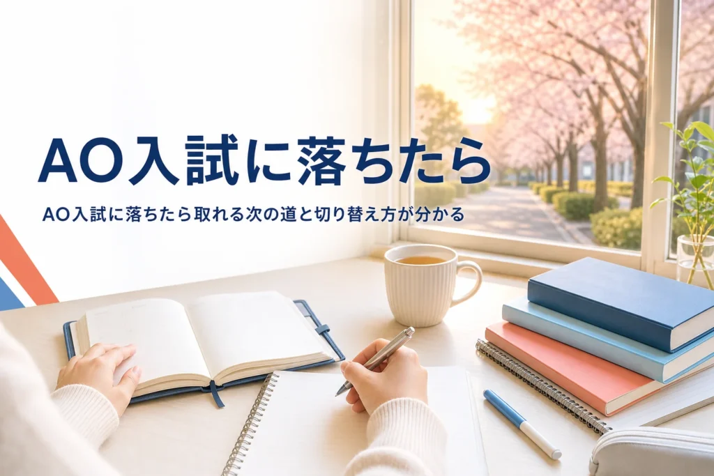 AO入試（総合型選抜）に落ちた後に、次の入試へ切り替える方法を解説する記事のアイキャッチ