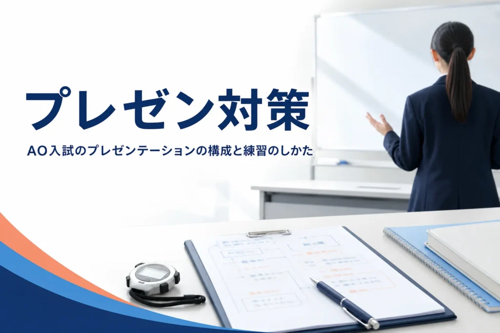 AO入試のプレゼンテーションの構成と練習のしかたを解説する記事のアイキャッチ