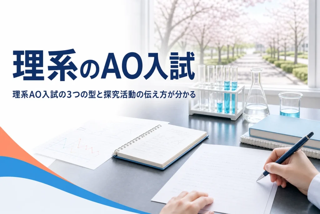 理系のAO入試（総合型選抜）の型と探究活動の伝え方を解説する記事のアイキャッチ