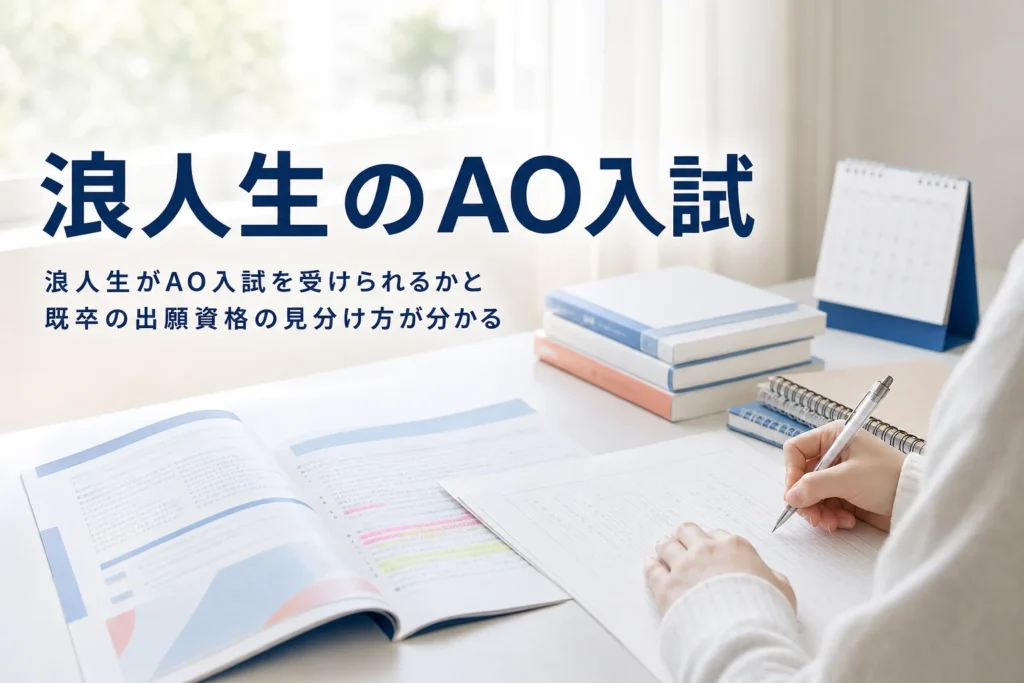 浪人生（既卒生）がAO入試を受けられるかと、出願資格の見分け方・準備の進め方を解説する記事のアイキャッチ