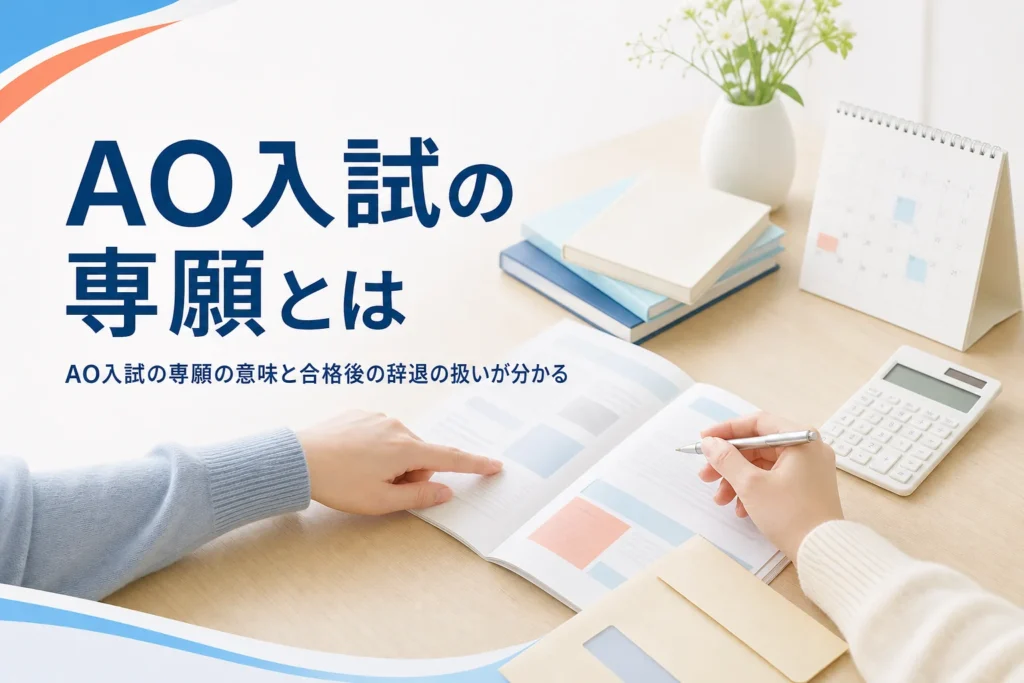 AO入試（総合型選抜）の専願の意味と、合格したら辞退できないのかを解説する記事のアイキャッチ