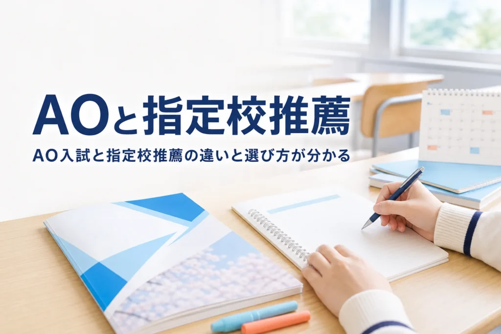 AO入試（総合型選抜）と指定校推薦の違いと、両方を考える時の選び方を解説する記事のアイキャッチ