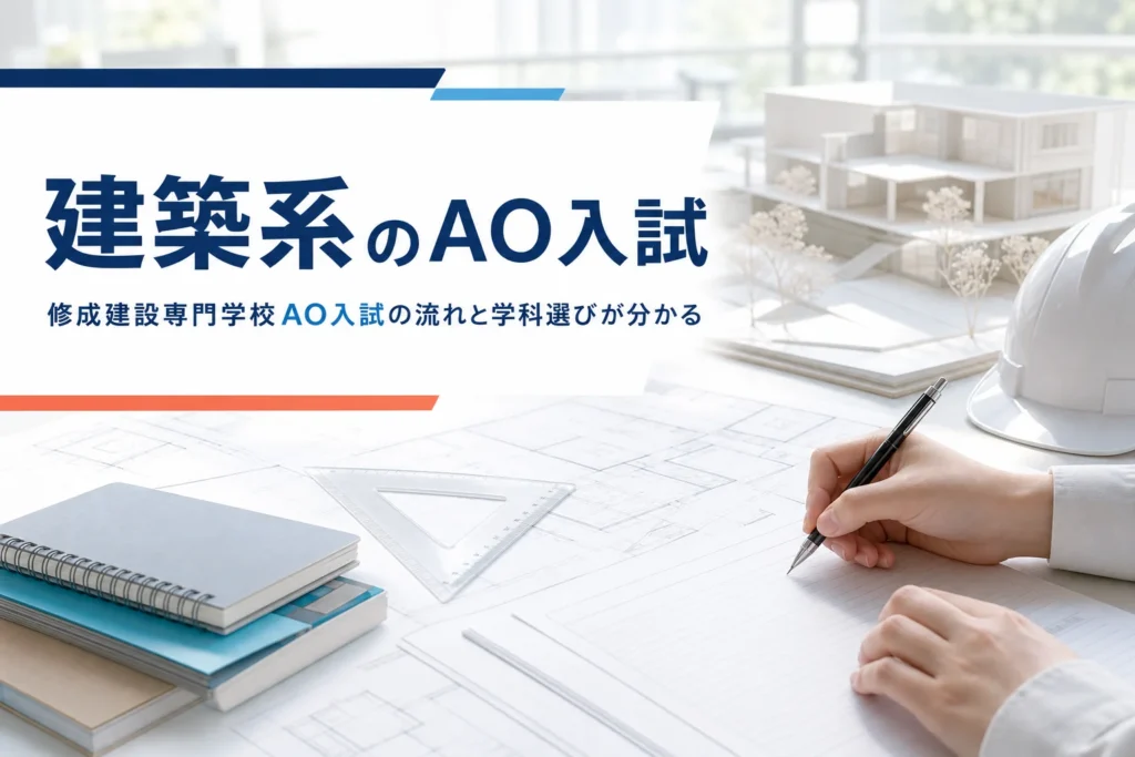修成建設専門学校のAO入試の流れと、学科選びや志望理由の準備を解説する記事のアイキャッチ