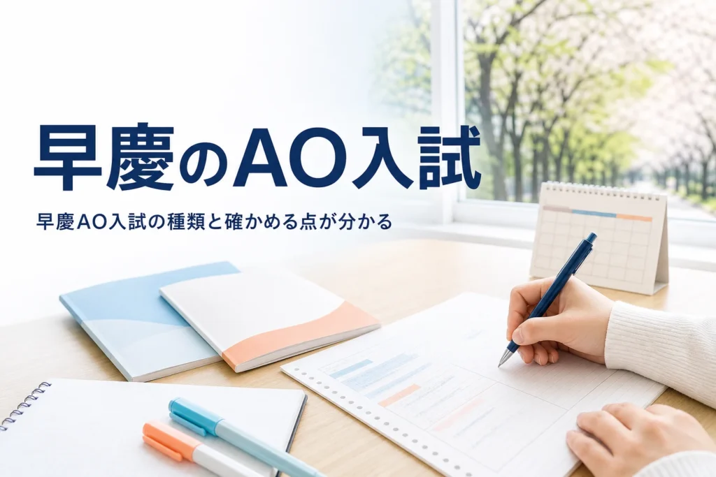 早稲田大学と慶應義塾大学のAO入試（総合型選抜）の種類と、方式ごとに確かめる点を解説する記事のアイキャッチ