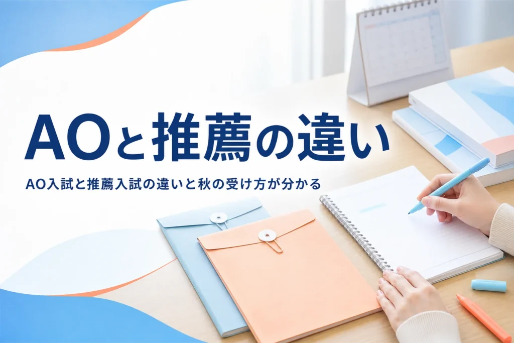 AO入試（総合型選抜）と推薦入試（学校推薦型選抜）の違いと、秋に両方を受ける時の順番を解説する記事のアイキャッチ