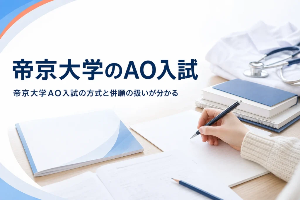 帝京大学のAO入試（総合型選抜）の方式・併願・医療系学部の確かめ方を解説する記事のアイキャッチ