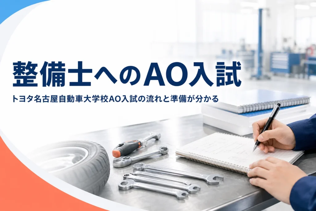 トヨタ名古屋自動車大学校のAO入試の流れと、整備士を目指す志望理由や面談の準備を解説する記事のアイキャッチ