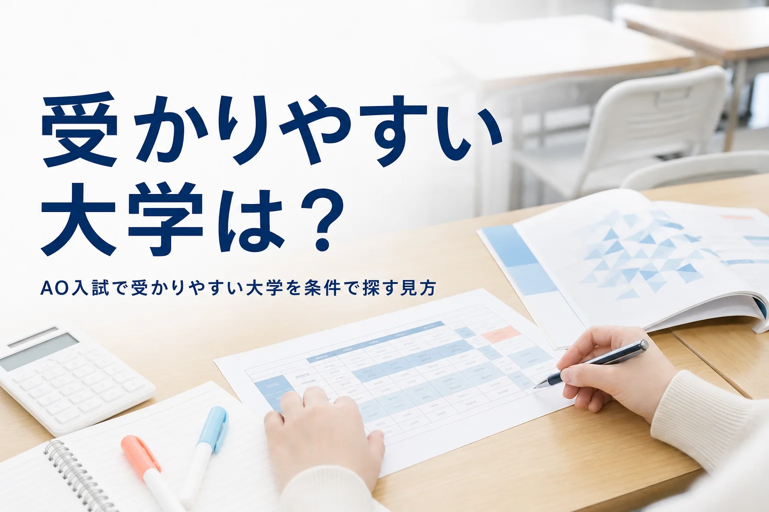 AO入試で受かりやすい大学はあるのかを、入試結果の読み方と条件の判定表で解説する記事のアイキャッチ