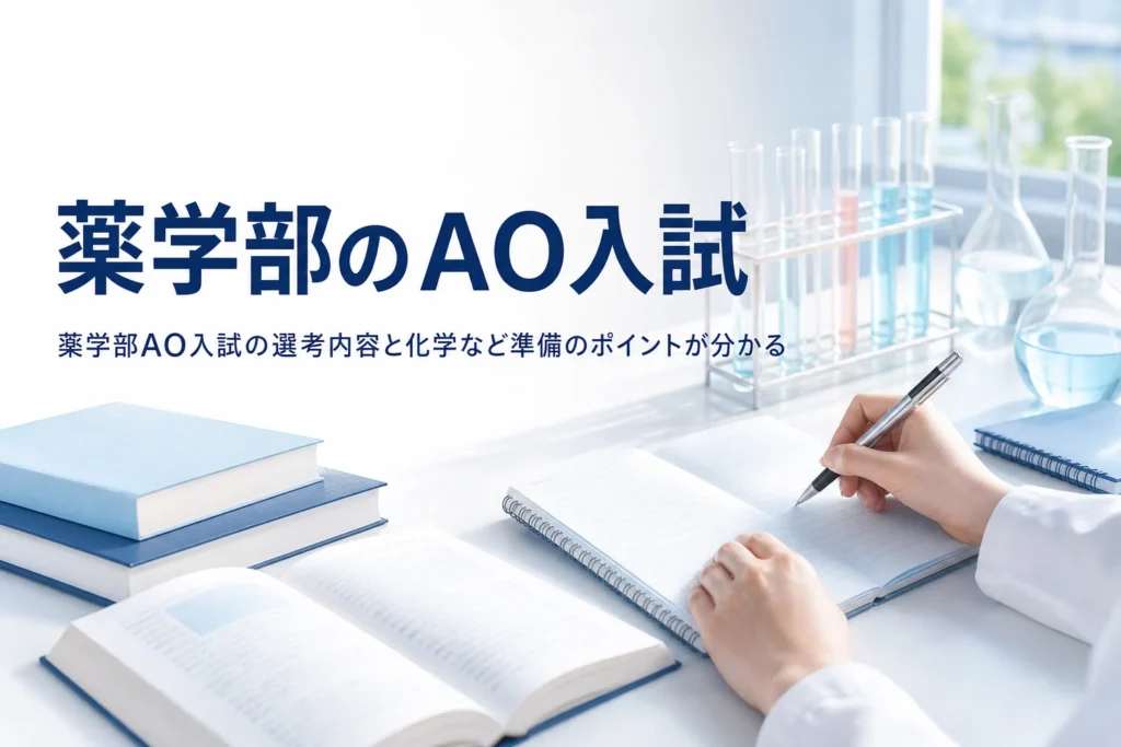 薬学部のAO入試（総合型選抜）の選考内容と、化学など基礎学力の準備を解説する記事のアイキャッチ